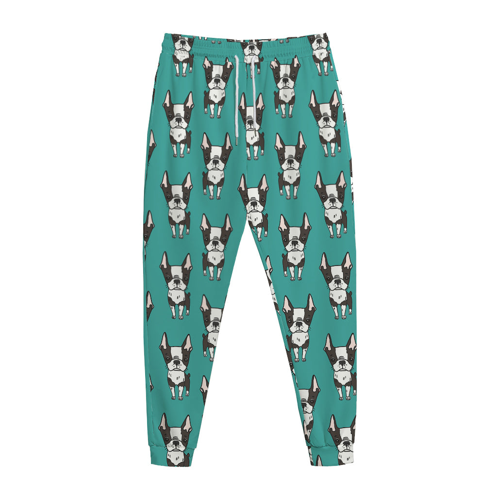 Cartoon Boston Terrier Pattern Print Jogger Pants