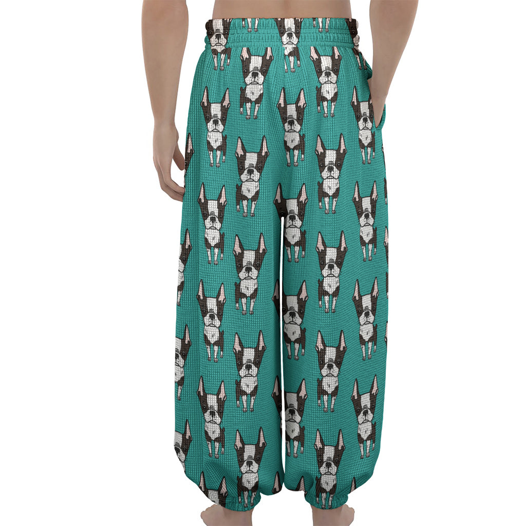 Cartoon Boston Terrier Pattern Print Lantern Pants