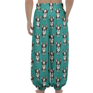 Cartoon Boston Terrier Pattern Print Lantern Pants