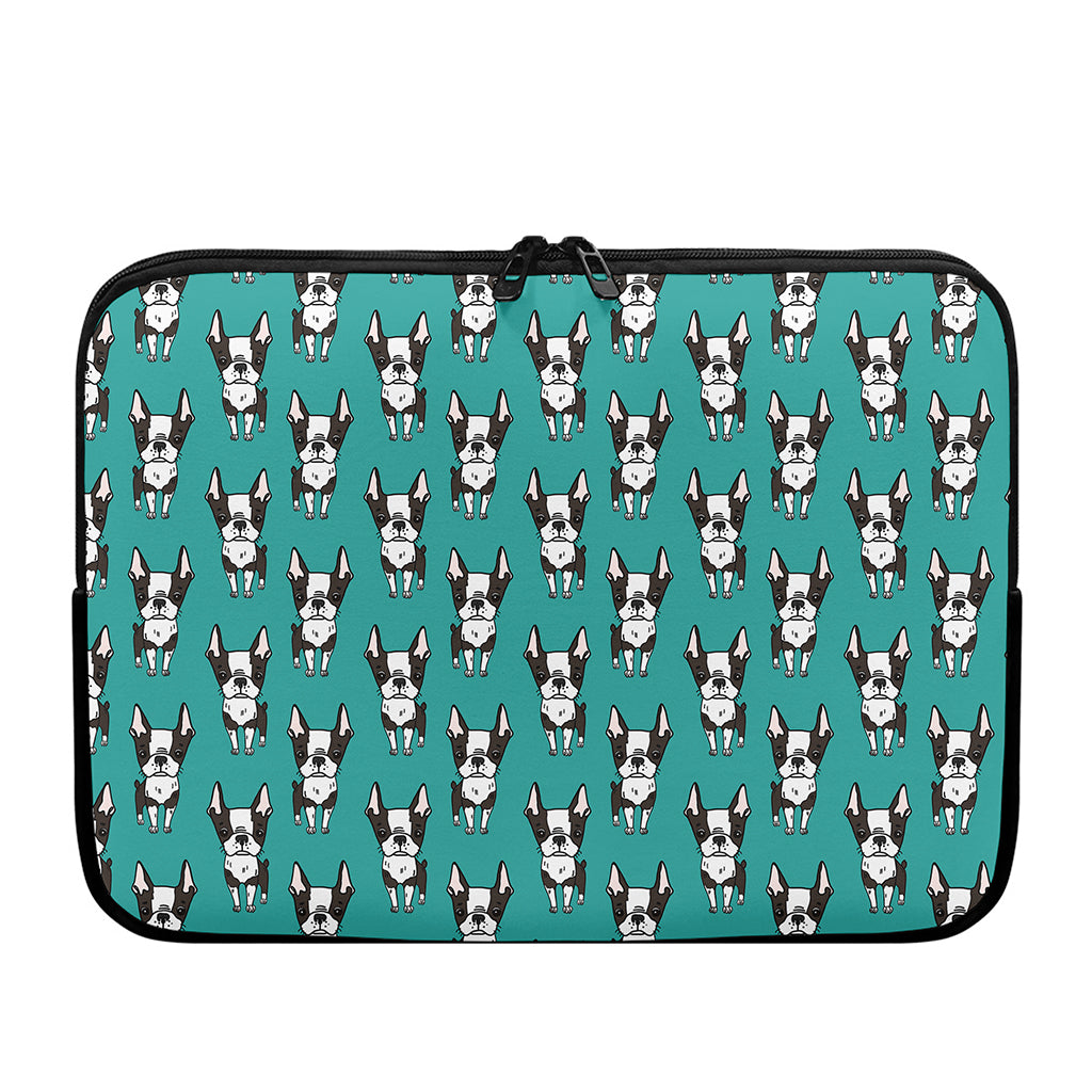 Cartoon Boston Terrier Pattern Print Laptop Sleeve