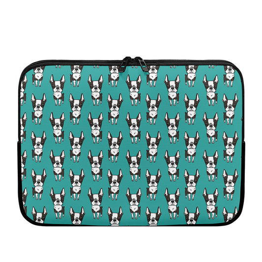 Cartoon Boston Terrier Pattern Print Laptop Sleeve