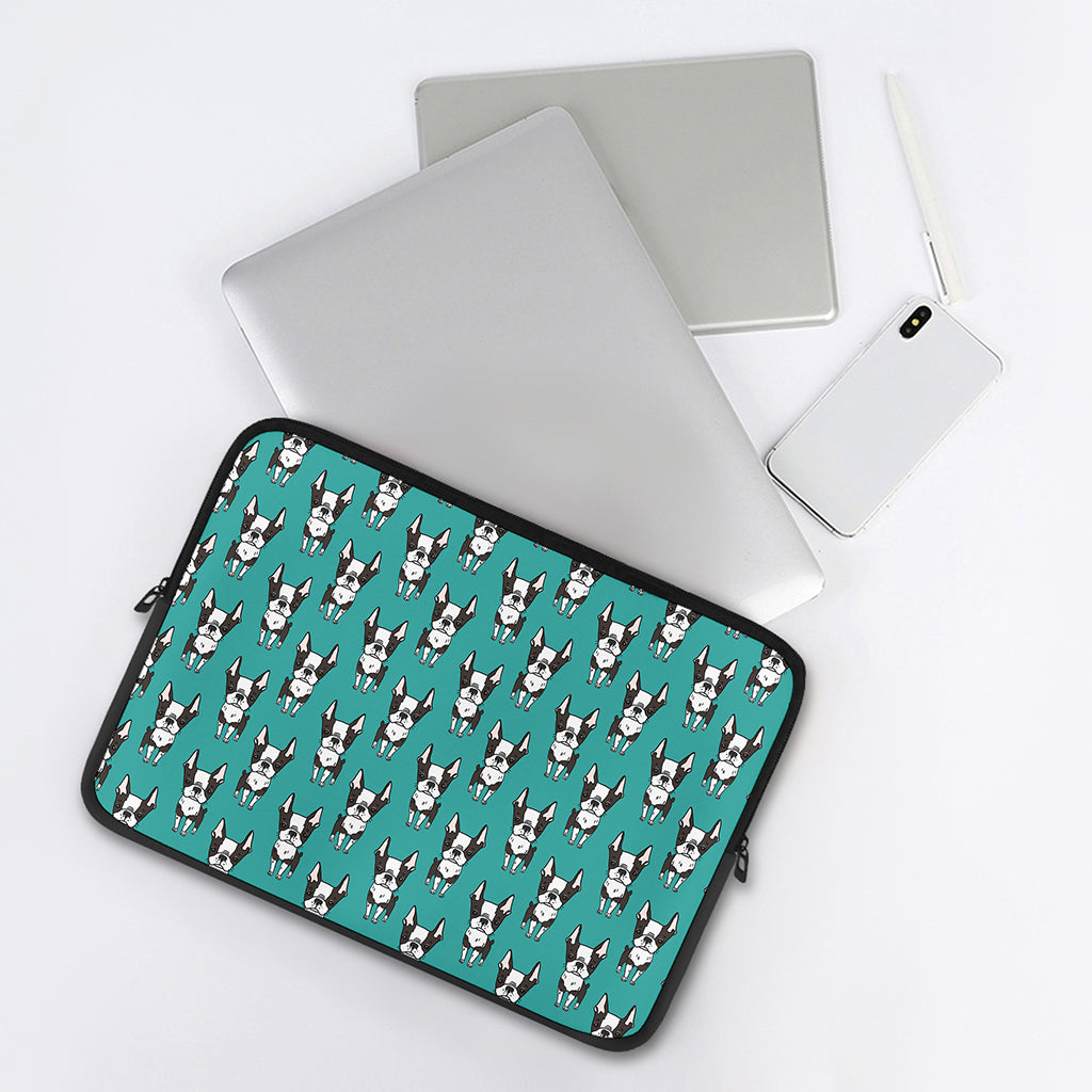 Cartoon Boston Terrier Pattern Print Laptop Sleeve