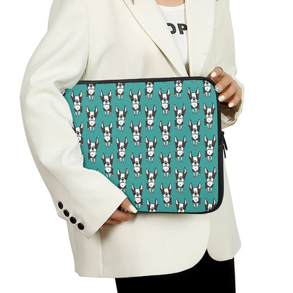 Cartoon Boston Terrier Pattern Print Laptop Sleeve