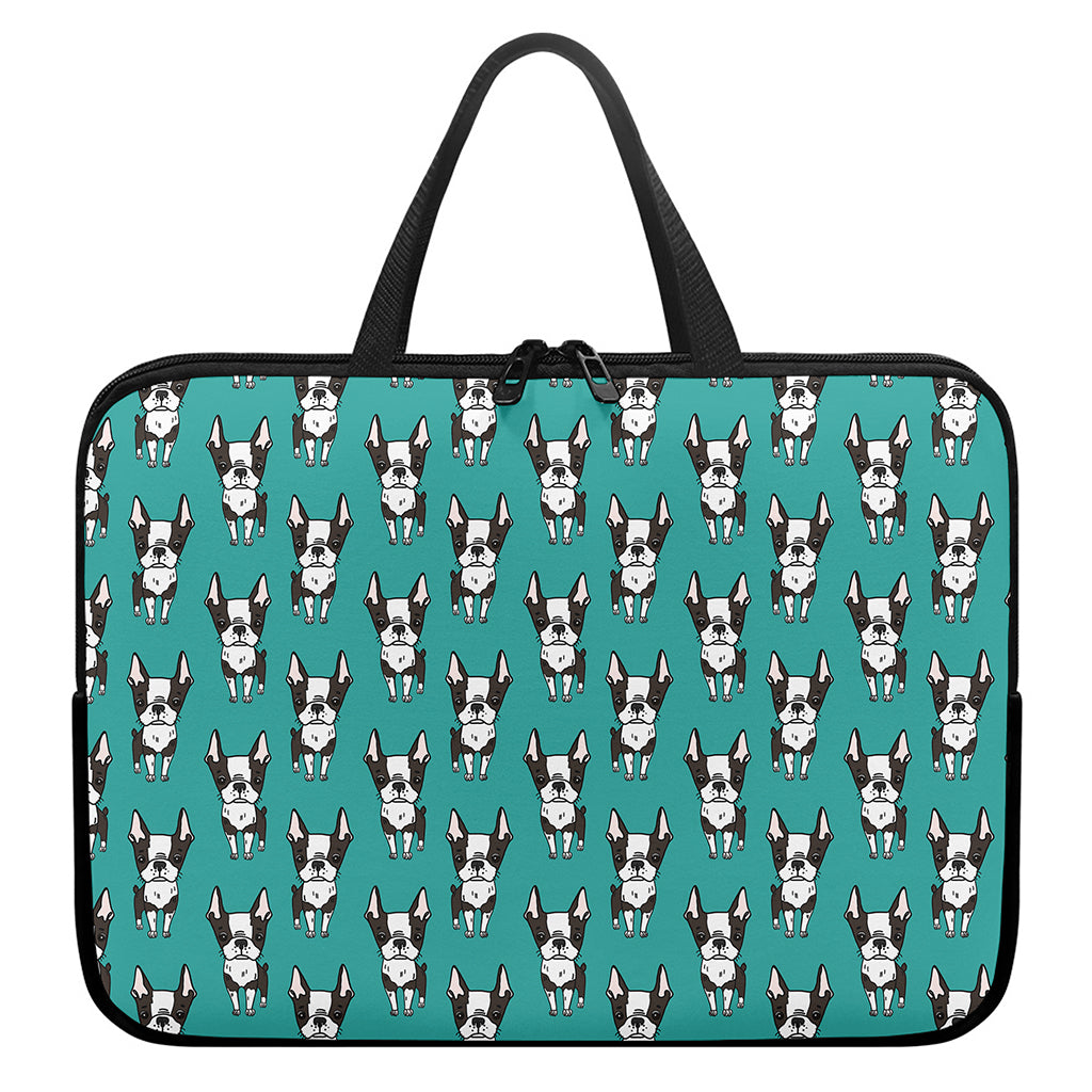 Cartoon Boston Terrier Pattern Print Laptop Sleeve With Handle