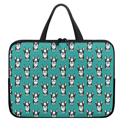 Cartoon Boston Terrier Pattern Print Laptop Sleeve With Handle