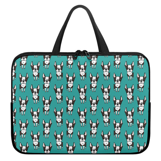 Cartoon Boston Terrier Pattern Print Laptop Sleeve With Handle