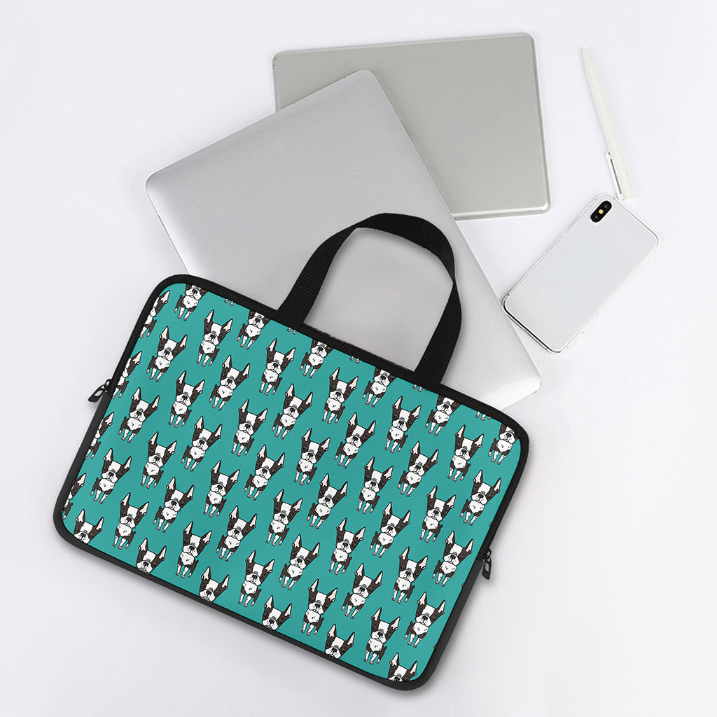 Cartoon Boston Terrier Pattern Print Laptop Sleeve With Handle