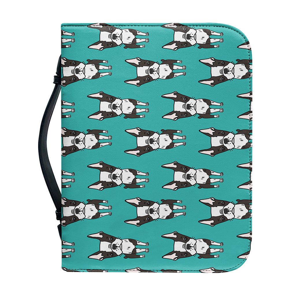 Cartoon Boston Terrier Pattern Print Leather Bible Cover