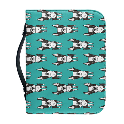 Cartoon Boston Terrier Pattern Print Leather Bible Cover