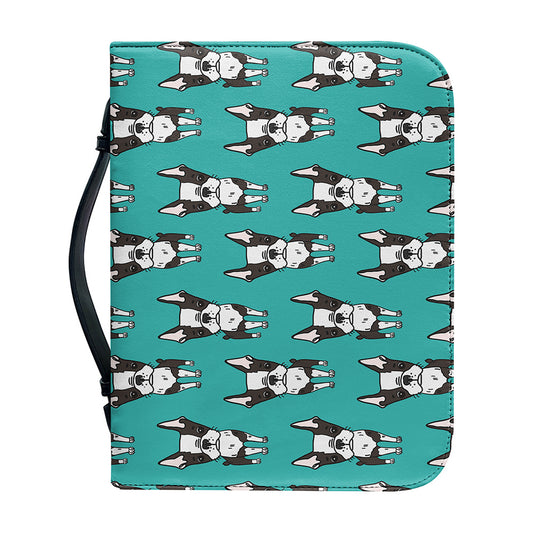 Cartoon Boston Terrier Pattern Print Leather Bible Cover