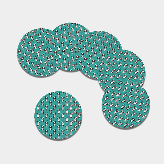 Cartoon Boston Terrier Pattern Print Leather Coaster Set