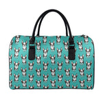 Cartoon Boston Terrier Pattern Print Leather Duffle Bag