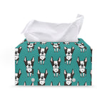 Cartoon Boston Terrier Pattern Print Leather Tissue Box Cover