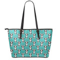 Cartoon Boston Terrier Pattern Print Leather Tote Bag With Zipper