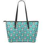 Cartoon Boston Terrier Pattern Print Leather Tote Bag