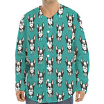 Cartoon Boston Terrier Pattern Print Long Sleeve Baseball Jersey