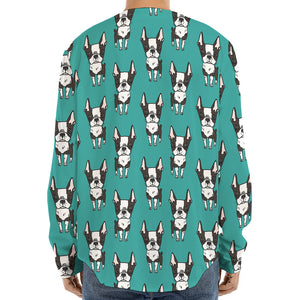 Cartoon Boston Terrier Pattern Print Long Sleeve Baseball Jersey