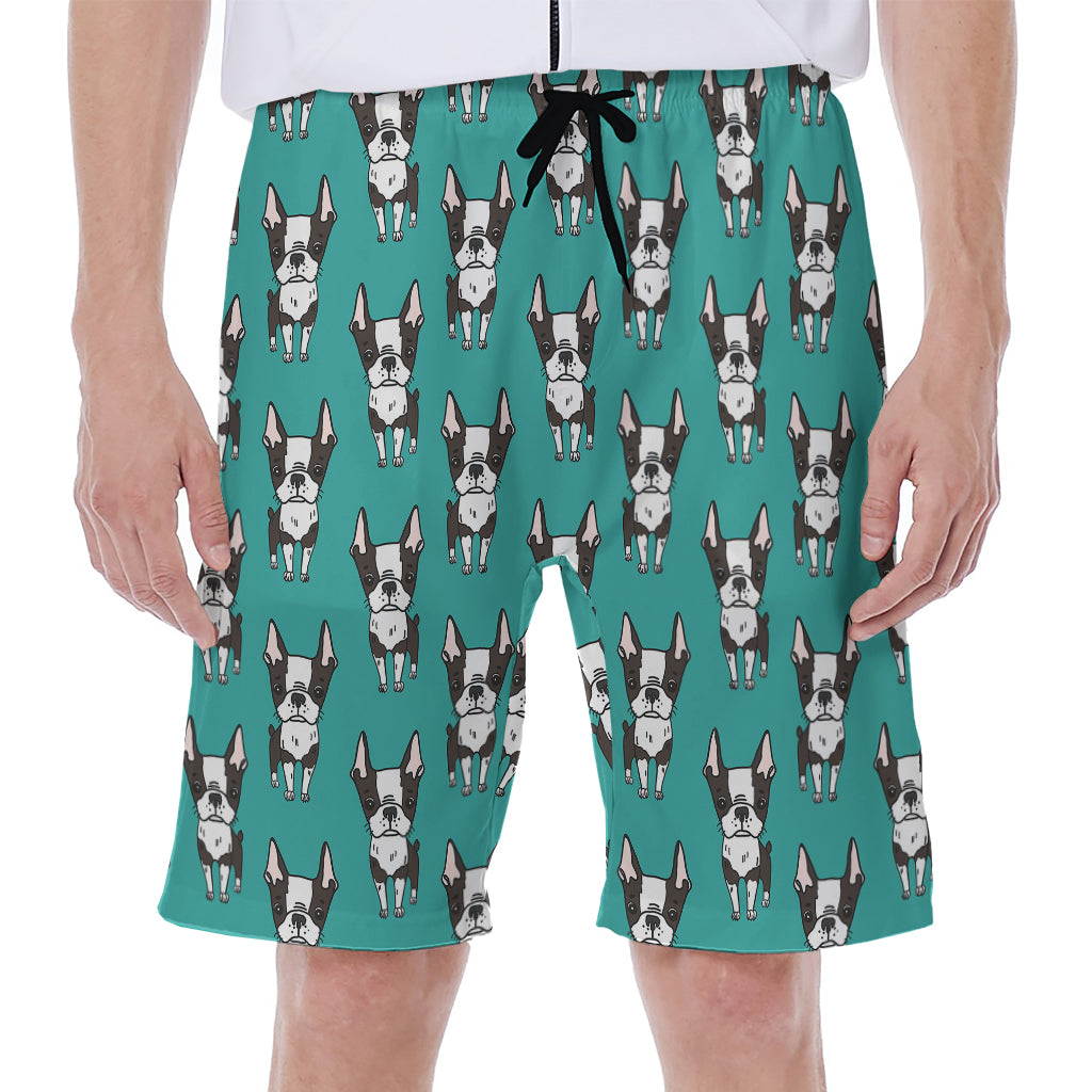 Cartoon Boston Terrier Pattern Print Men's Beach Shorts