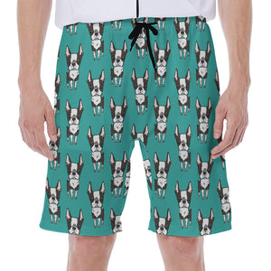 Cartoon Boston Terrier Pattern Print Men's Beach Shorts