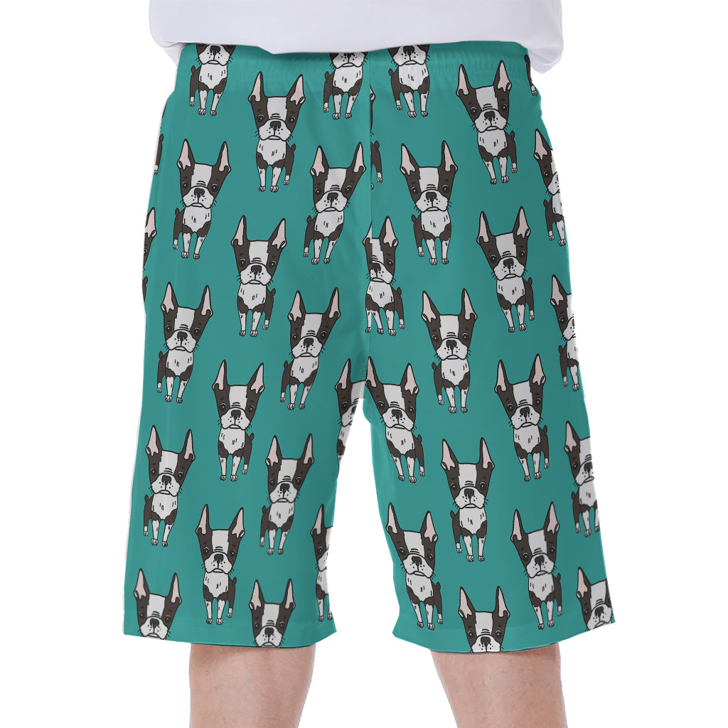 Cartoon Boston Terrier Pattern Print Men's Beach Shorts