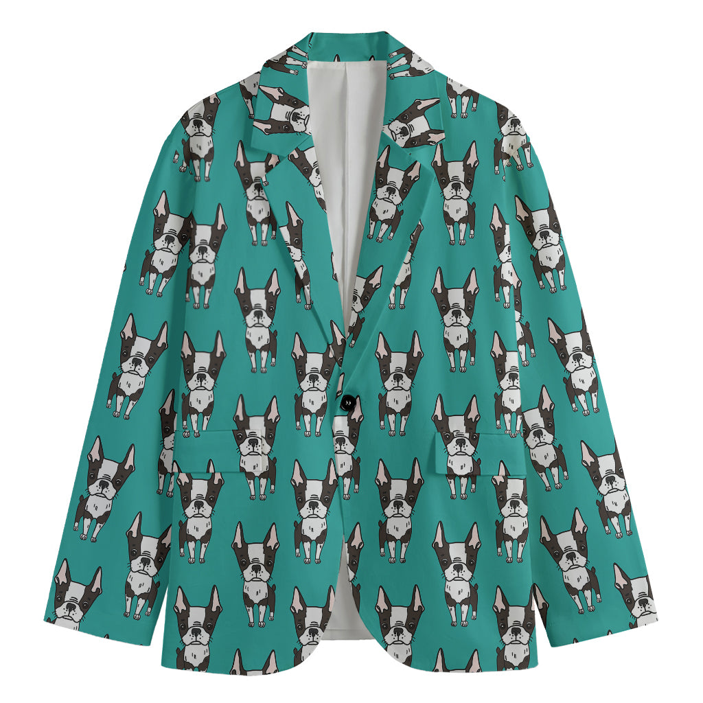 Cartoon Boston Terrier Pattern Print Men's Blazer