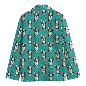 Cartoon Boston Terrier Pattern Print Men's Blazer