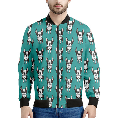 Cartoon Boston Terrier Pattern Print Men's Bomber Jacket