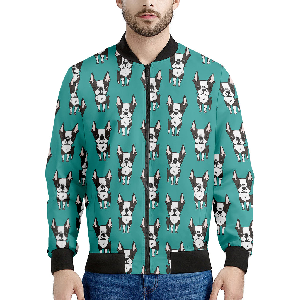 Cartoon Boston Terrier Pattern Print Men's Bomber Jacket