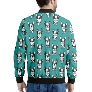 Cartoon Boston Terrier Pattern Print Men's Bomber Jacket