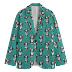 Cartoon Boston Terrier Pattern Print Men's Cotton Blazer