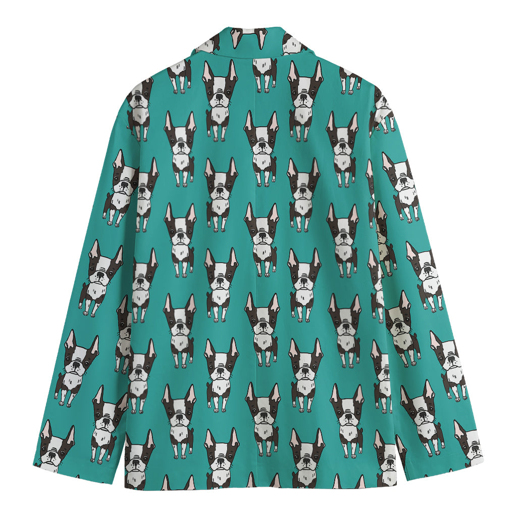 Cartoon Boston Terrier Pattern Print Men's Cotton Blazer