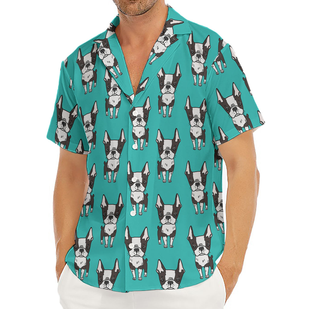 Cartoon Boston Terrier Pattern Print Men's Deep V-Neck Shirt