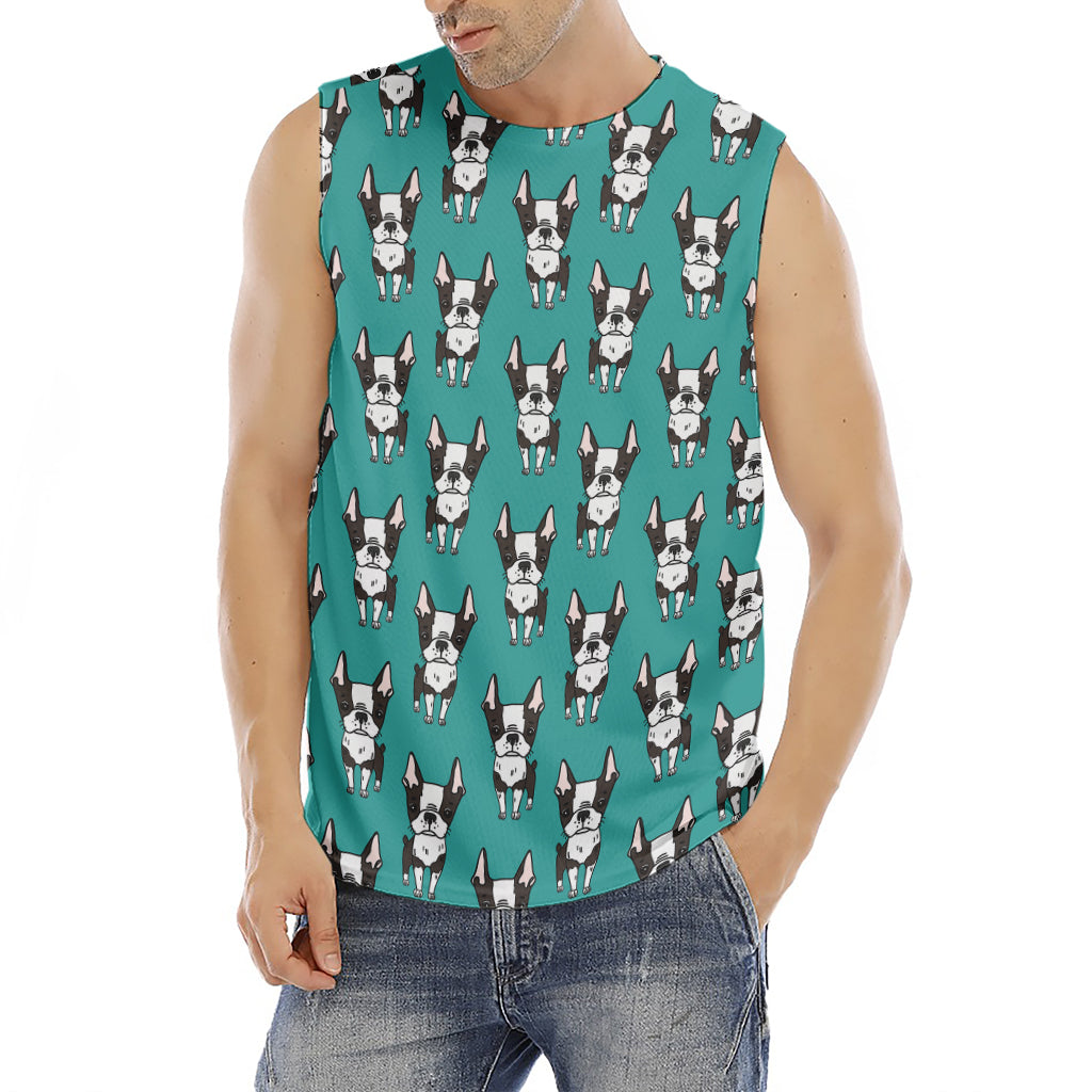 Cartoon Boston Terrier Pattern Print Men's Fitness Tank Top