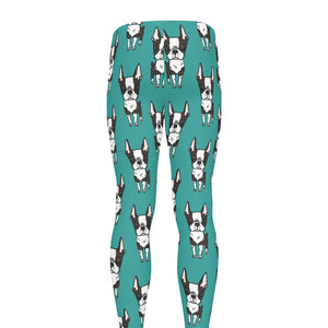 Cartoon Boston Terrier Pattern Print Men's leggings