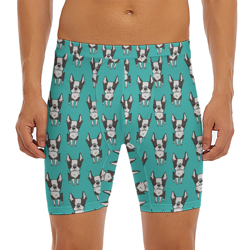 Cartoon Boston Terrier Pattern Print Men's Long Boxer Briefs