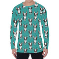 Cartoon Boston Terrier Pattern Print Men's Long Sleeve T-Shirt