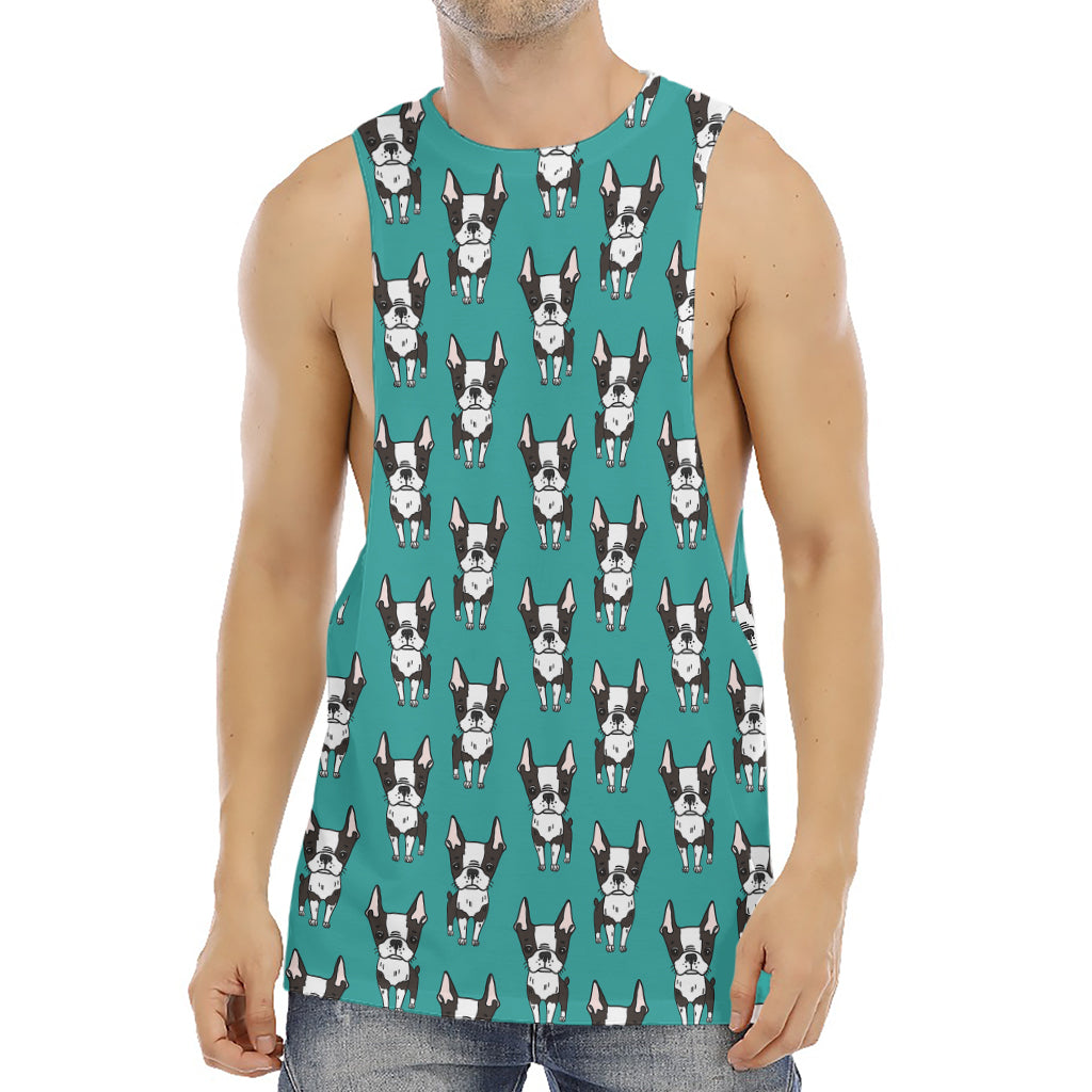 Cartoon Boston Terrier Pattern Print Men's Muscle Tank Top