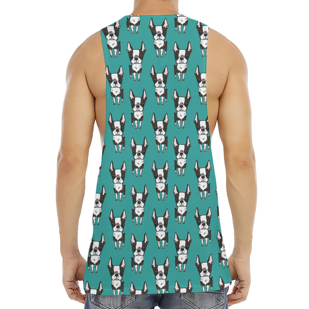 Cartoon Boston Terrier Pattern Print Men's Muscle Tank Top