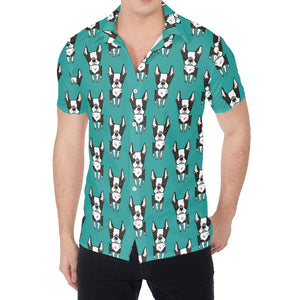 Cartoon Boston Terrier Pattern Print Men's Shirt