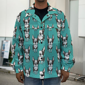 Cartoon Boston Terrier Pattern Print Men's Shirt Jacket