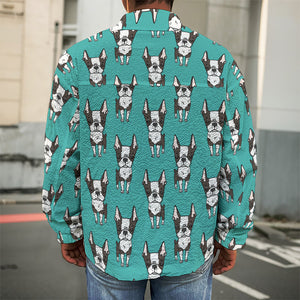 Cartoon Boston Terrier Pattern Print Men's Shirt Jacket