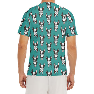 Cartoon Boston Terrier Pattern Print Men's Short Sleeve Rash Guard