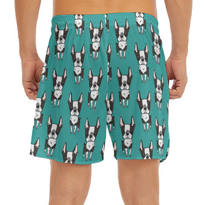 Cartoon Boston Terrier Pattern Print Men's Split Running Shorts