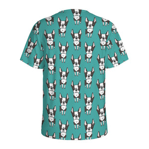 Cartoon Boston Terrier Pattern Print Men's Sports T-Shirt