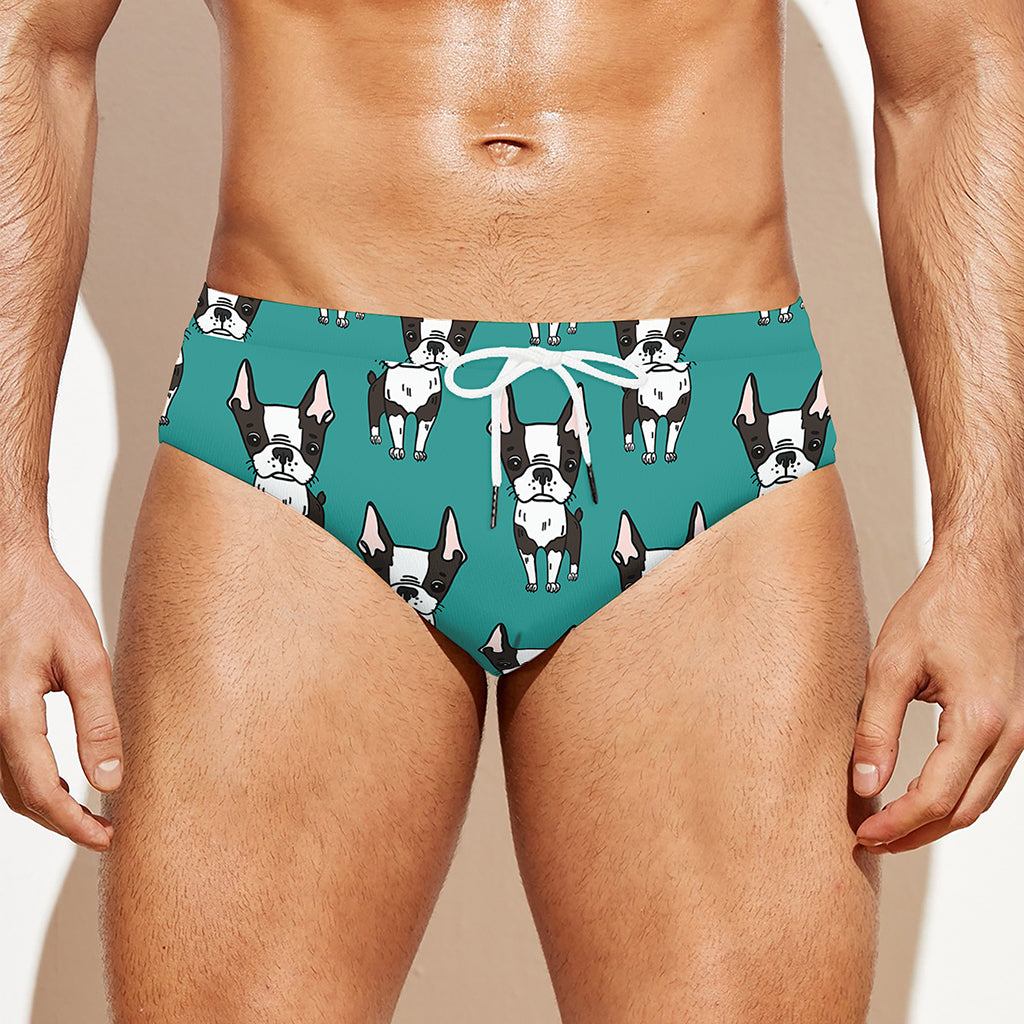 Cartoon Boston Terrier Pattern Print Men's Swim Briefs