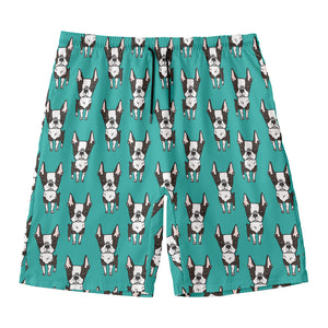 Cartoon Boston Terrier Pattern Print Men's Swim Trunks