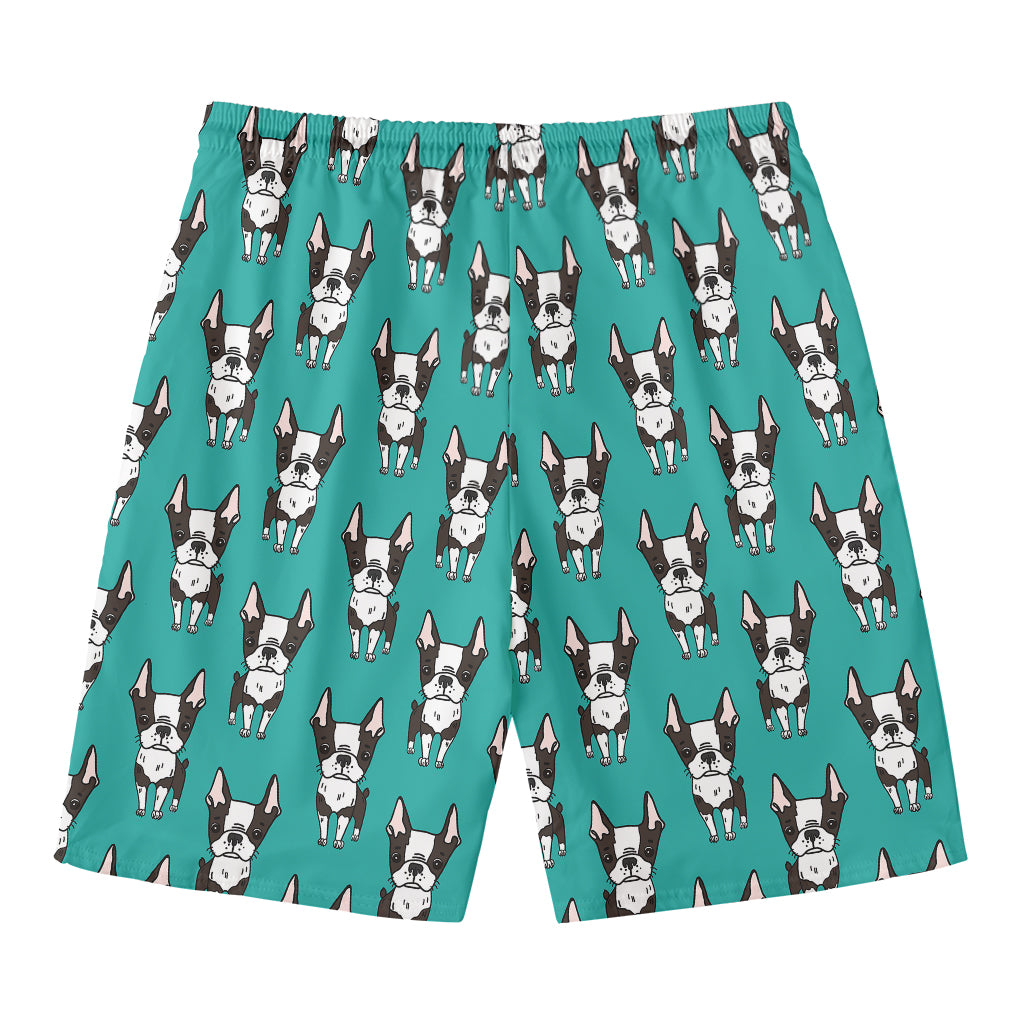 Cartoon Boston Terrier Pattern Print Men's Swim Trunks