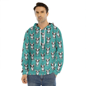 Cartoon Boston Terrier Pattern Print Men's Velvet Pullover Hoodie