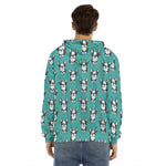 Cartoon Boston Terrier Pattern Print Men's Velvet Pullover Hoodie