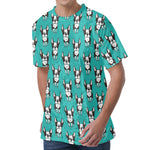 Cartoon Boston Terrier Pattern Print Men's Velvet T-Shirt